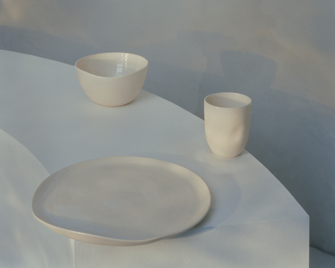 3-piece tableware set, made by hand in USA, 100% porcelain. 